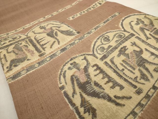 平和屋着物◎太鼓柄袋帯 紬地 壁画文様 金通し地 正絹 逸品 AAAW9642dt