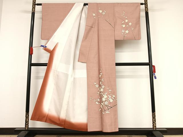 平和屋着物●訪問着 友禅 作家物 紬地 枝梅文 正絹 逸品 AAAX0003np