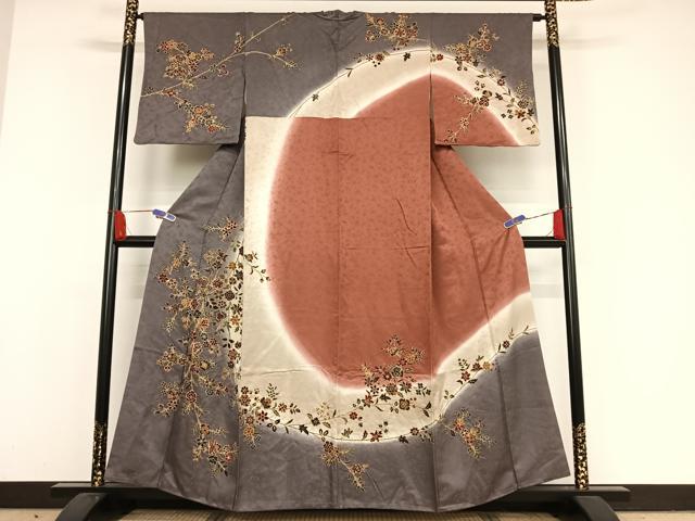 平和屋着物●訪問着 更紗枝花文 暈し染め やまと誂製 正絹 逸品 AAAX0014np