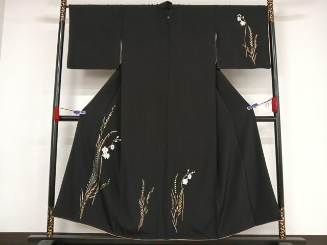 平和屋着物●訪問着 胡蝶蘭 黒地 金銀彩 正絹 逸品 AAAX0026np