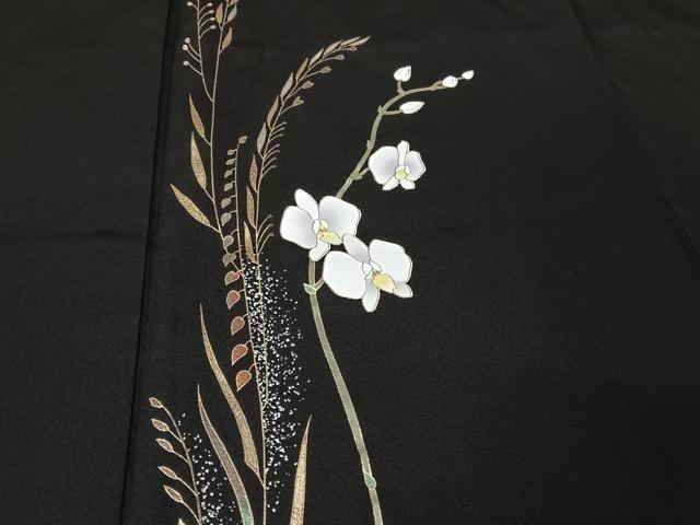 平和屋着物●訪問着 胡蝶蘭 黒地 金銀彩 正絹 逸品 AAAX0026np