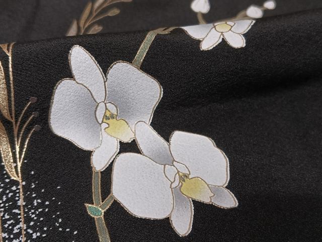 平和屋着物●訪問着 胡蝶蘭 黒地 金銀彩 正絹 逸品 AAAX0026np