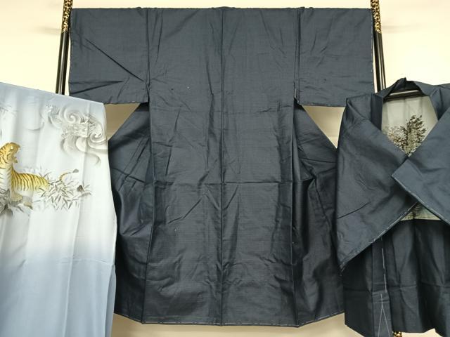 平和屋着物●男性 紬 アンサンブル 長襦袢(袷)セット 亀甲絣 正絹 逸品 AAAX0076np