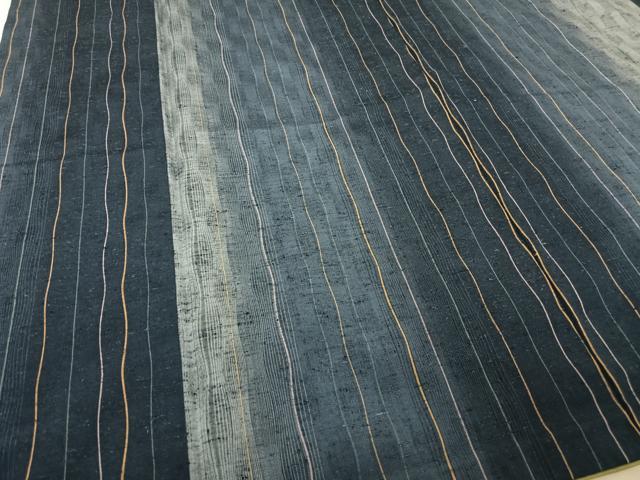 平和屋着物●本場真綿絢結城紬 縞 証紙付き ロング丈 正絹 逸品 AAAX0079np