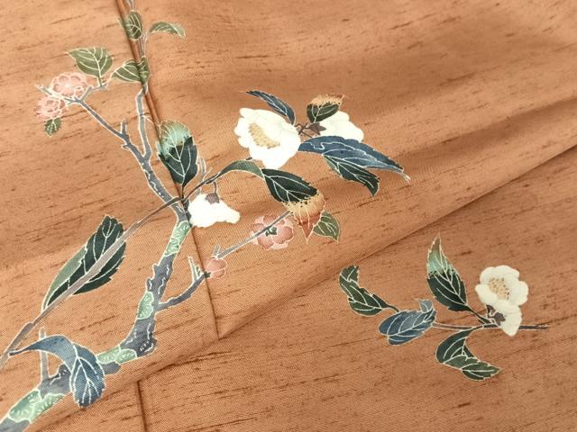 平和屋着物●十日町友禅作家 岡村蒼風 訪問着 紬地 枝花文 正絹 逸品 AAAX0094np