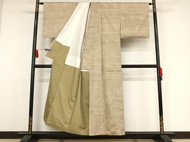 平和屋着物●上質な紬 井桁絣文様 正絹 逸品 AAAX0172np