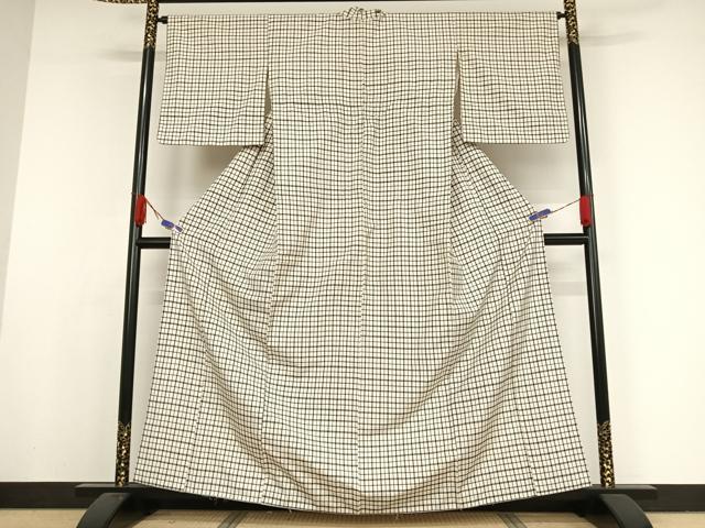 平和屋着物●上質な紬 格子 正絹 逸品 AAAX0211np