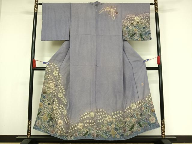 平和屋着物●希少 辻が花染織作家 功刀稔國 久保田一竹の弟子 訪問着 辻が花 絞り 暈し染め 金通し地 正絹 逸品 AAAX0217np