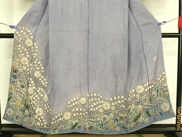 平和屋着物●希少 辻が花染織作家 功刀稔國 久保田一竹の弟子 訪問着 辻が花 絞り 暈し染め 金通し地 正絹 逸品 AAAX0217np