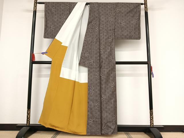 平和屋着物●本場大島紬 カタス9マルキ 笹 麻の葉正絹 逸品 未使用 AAAX0252np