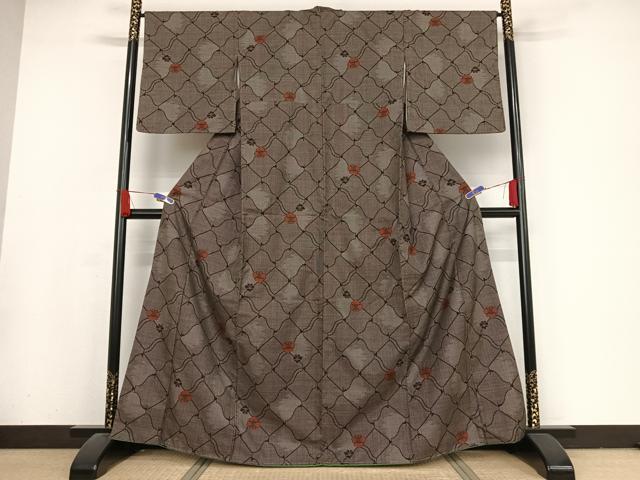 平和屋着物●本場大島紬 一元絣 瓦花文 正絹 逸品 未使用 AAAX0327np