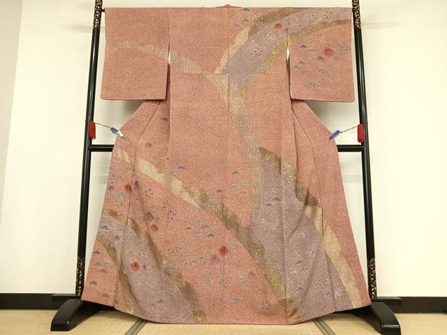 平和屋着物●訪問着 刺繍 草花文 金糸 金彩 正絹 逸品 AAAX0329np
