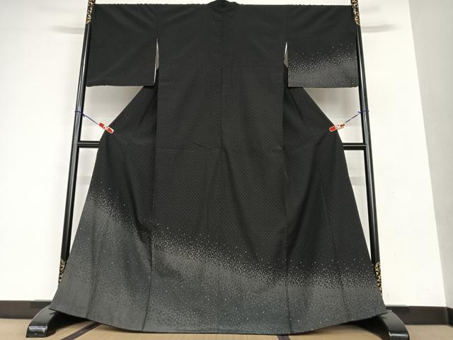 平和屋着物●本塩沢 訪問着 霞文 黒地 正絹 逸品 AAAX0570zg