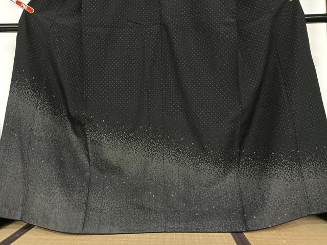 平和屋着物●本塩沢 訪問着 霞文 黒地 正絹 逸品 AAAX0570zg