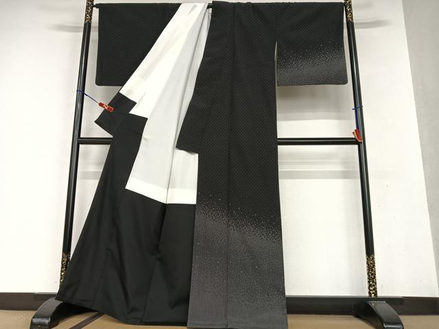 平和屋着物●本塩沢 訪問着 霞文 黒地 正絹 逸品 AAAX0570zg