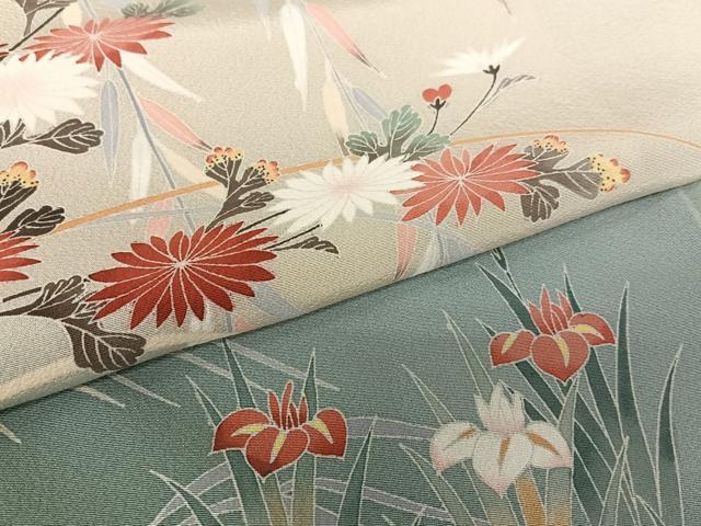 平和屋着物●訪問着 友禅 流水草花文 暈し染め 正絹 逸品 AAAX0573zg
