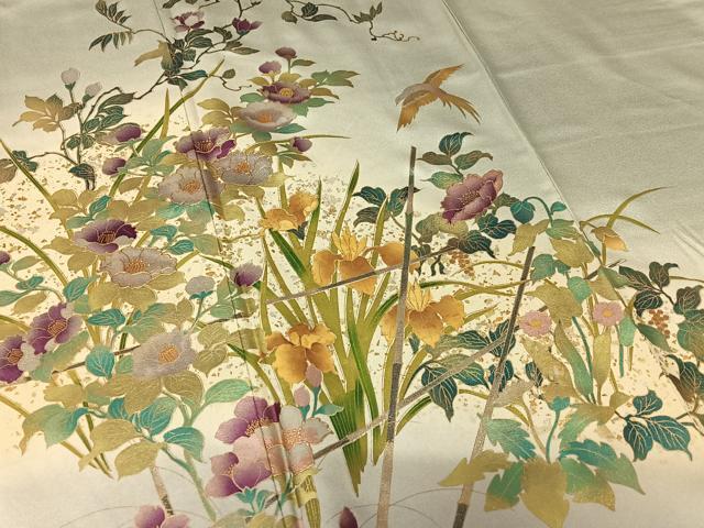 平和屋着物●訪問着 花鳥文 暈し染め 金銀彩 正絹 逸品 未使用 AAAX0574zg