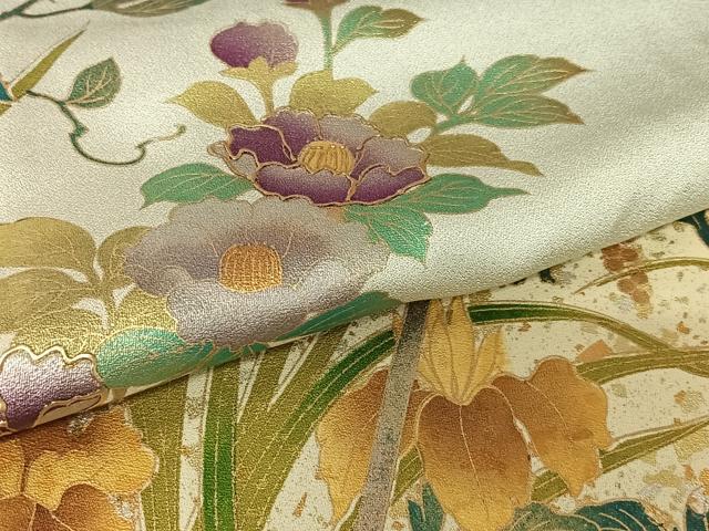 平和屋着物●訪問着 花鳥文 暈し染め 金銀彩 正絹 逸品 未使用 AAAX0574zg