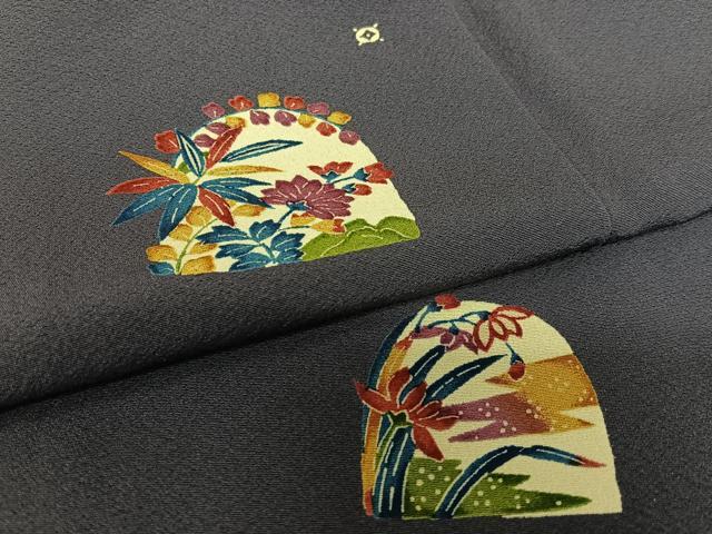 平和屋着物●上質な小紋 型染め 草花文 正絹 逸品 AAAX0588zg