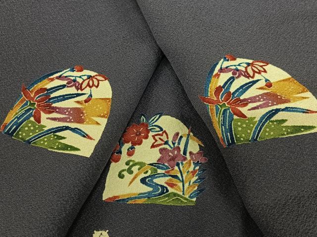 平和屋着物●上質な小紋 型染め 草花文 正絹 逸品 AAAX0588zg