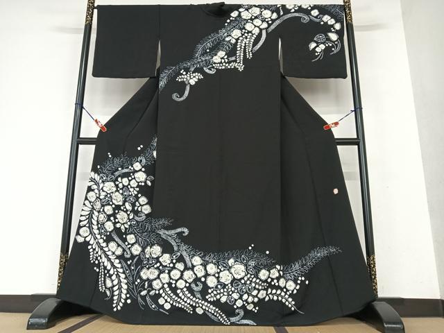 平和屋着物●十日町 名門 滝泰謹製 訪問着 辻が花 絞り 黒地 正絹 逸品 AAAX0610zg