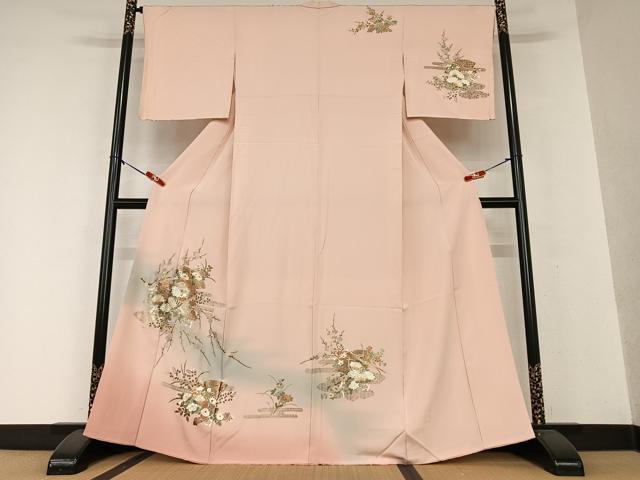 平和屋着物●訪問着 扇面草花文 暈し染め 金彩 正絹 逸品 AAAX0614zg