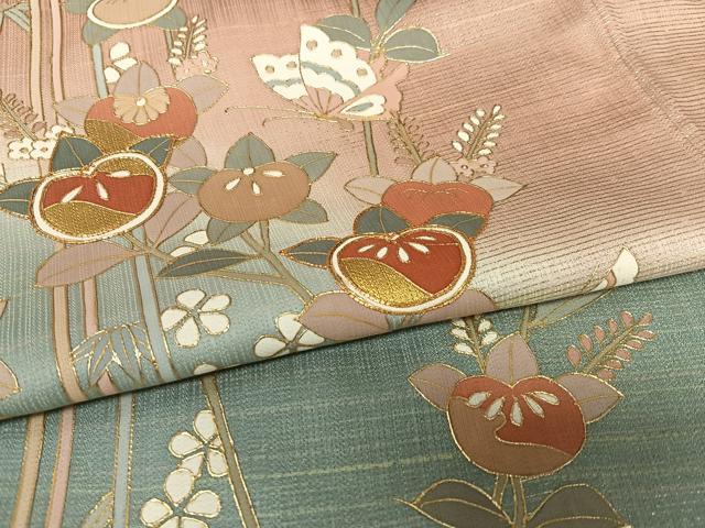 平和屋着物●訪問着 駒刺繍 花蝶文 橘 暈し染め 金彩 正絹 逸品 AAAX0619zg