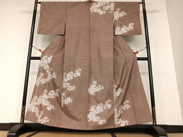平和屋着物●本場染大島紬 訪問着 絞り 草花文 正絹 逸品 AAAX0626zg