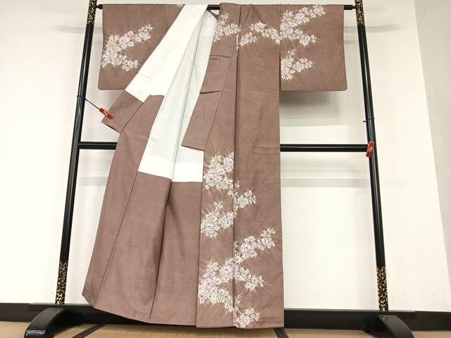 平和屋着物●本場染大島紬 訪問着 絞り 草花文 正絹 逸品 AAAX0626zg
