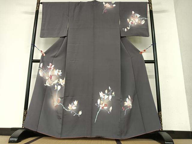 平和屋着物●訪問着 手描き 枝花に休み鳥 暈し染め 正絹 逸品 AAAX0655zg
