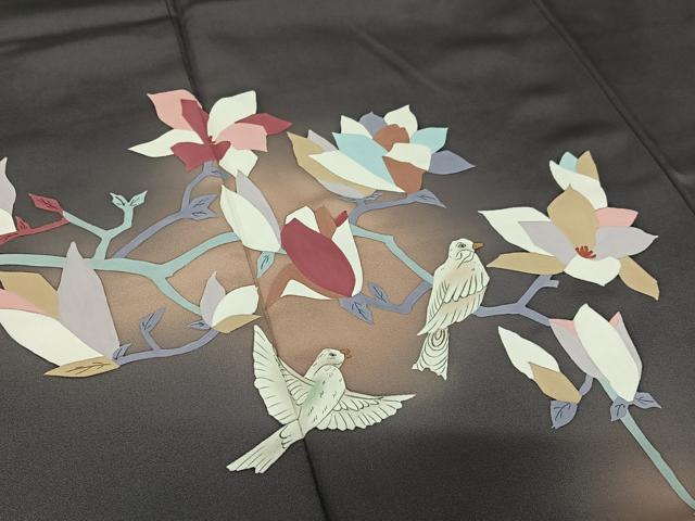 平和屋着物●訪問着 手描き 枝花に休み鳥 暈し染め 正絹 逸品 AAAX0655zg