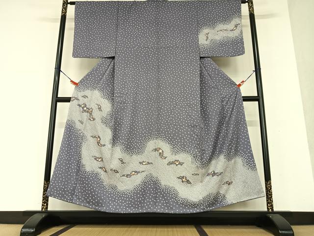 平和屋着物●訪問着 絞り 刺繍 草花文 金糸 正絹 逸品 AAAX0669zg