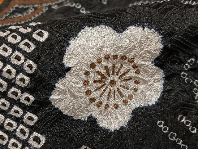 平和屋着物●豪華振袖 駒刺繍 絞り 槍梅 黒地 金彩 正絹 逸品 AAAX0670zg