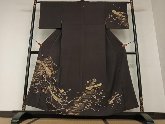 平和屋着物●訪問着 駒刺繍 束ね熨斗花松文 金彩 正絹 逸品 AAAX0728zg
