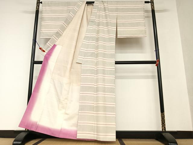 平和屋着物●本場大島紬 白大島 100亀甲 横段文 正絹 逸品 AAAX0737zg