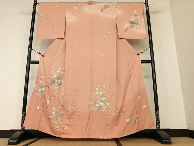平和屋着物●訪問着 草花文 暈し染め 金彩 正絹 逸品 AAAX0779zg