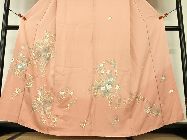 平和屋着物●訪問着 草花文 暈し染め 金彩 正絹 逸品 AAAX0779zg