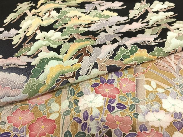 平和屋着物●本加賀友禅作家 西川健一 黒留袖 風景花松文 暈し染め 正絹 逸品 AAAX0783zg