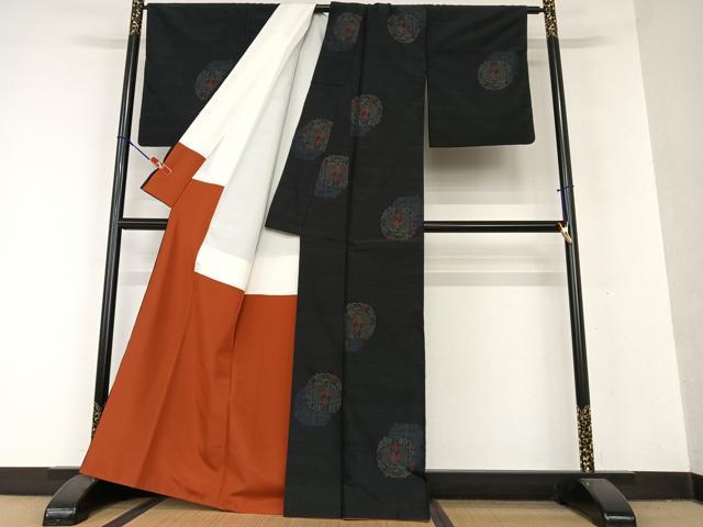 平和屋着物●上質な紬 鳳凰花文 正絹 逸品 AAAX0792zg