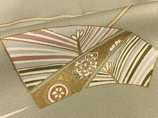 平和屋着物●訪問着 駒刺繍 地紙花文 金彩 正絹 逸品 AAAX0799zg