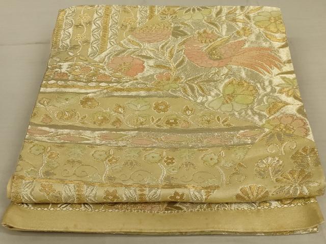 平和屋着物◎六通柄袋帯 鳳凰花文 金糸 正絹 逸品 AAAX0819ou