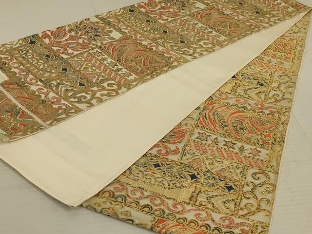 平和屋着物◎全通柄袋帯 更紗花文 正絹 逸品 AAAX0838ou