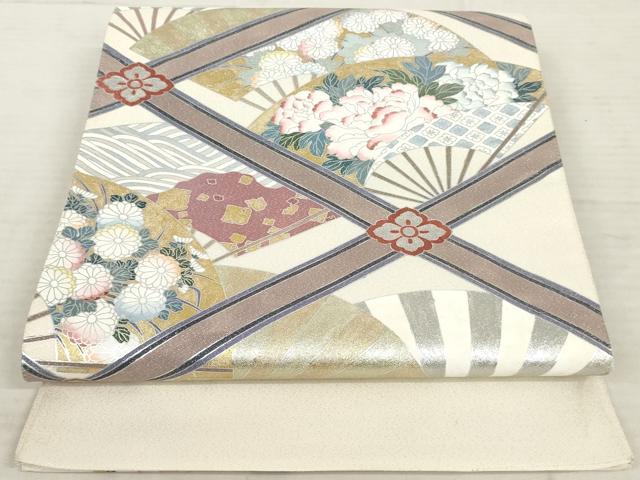 平和屋着物◎太鼓柄袋帯 扇面花文 金銀彩 正絹 逸品 AAAX1146sg