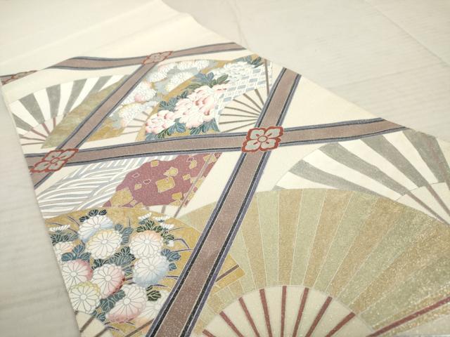 平和屋着物◎太鼓柄袋帯 扇面花文 金銀彩 正絹 逸品 AAAX1146sg