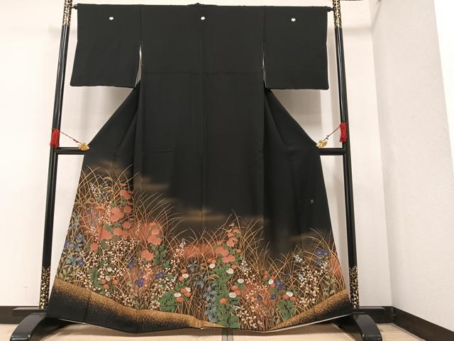 平和屋着物□豪華黒留袖 作家物 草花文 暈し染め 金彩 正絹