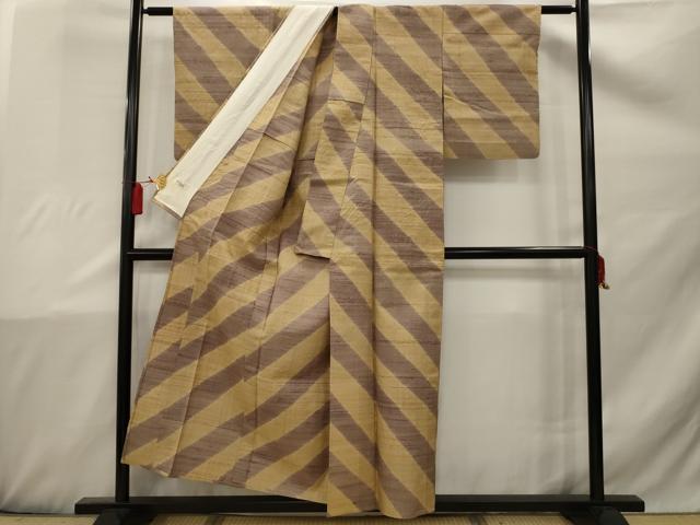 平和屋着物▽水野正夫 紬 単衣 斜縞 正絹 逸品 AAAX1518sx