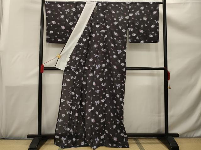 平和屋着物*夏物 小紋 紗 草花文 洗える着物 AAAZ3262np