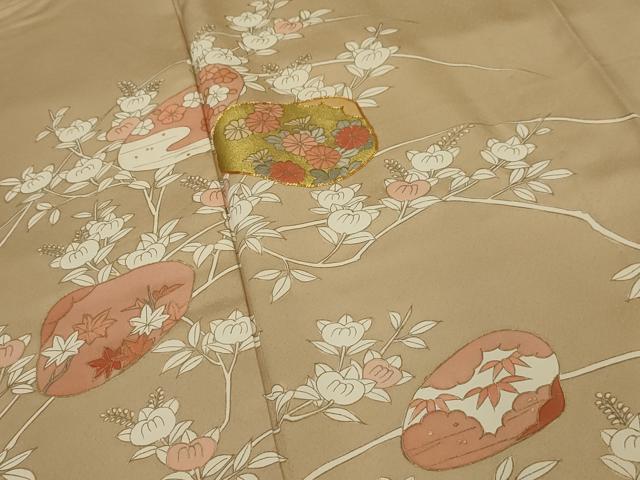 平和屋着物▽訪問着 単衣 駒刺繍 貝合わせ花文 金糸 金彩 正絹 逸品 AAAX1739sx