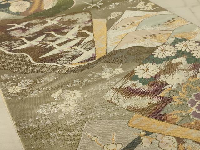 平和屋着物◎六通柄袋帯 唐織 色紙重ね花文 金銀糸 正絹 逸品 AAAX1975ou
