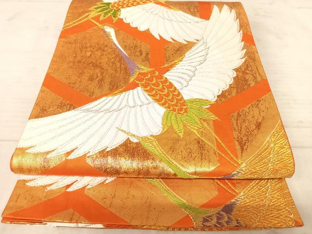 平和屋着物◎六通柄袋帯 唐織 飛鶴文 金銀糸 正絹 逸品 AAAX3103yx